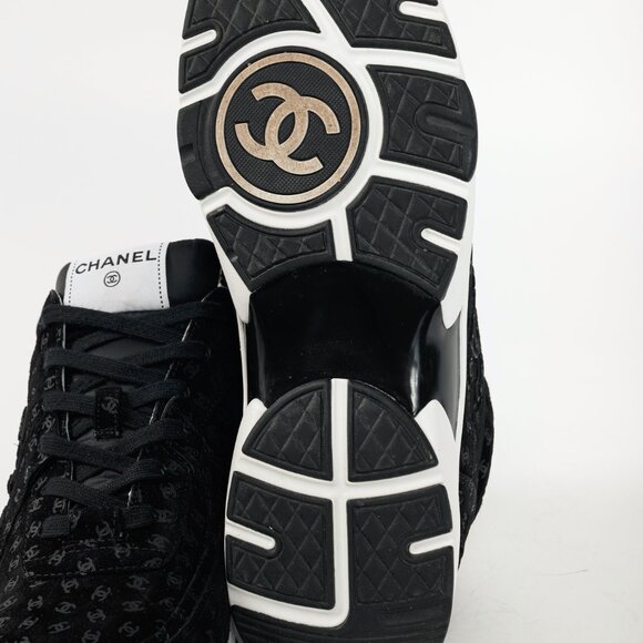 Chanel 22A Black Printed-CC-Logo Suede Low-Top Sneakers - Picture 7 of 15